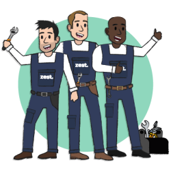 Three appliance engineers with home appliance tools